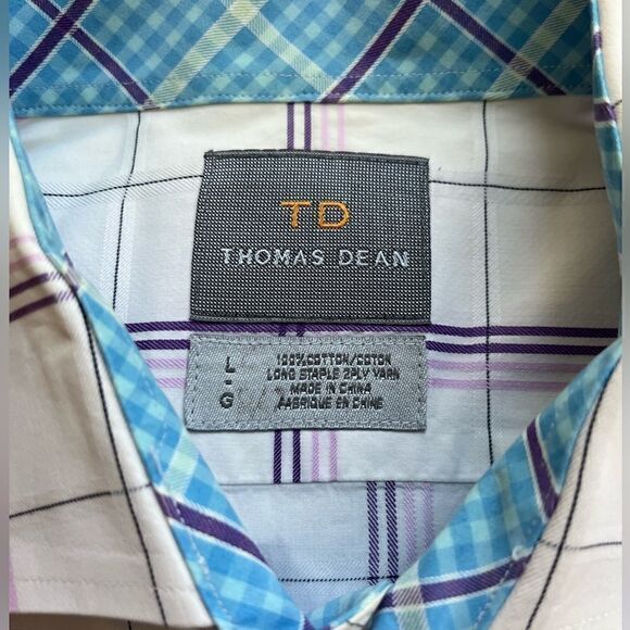 Thomas Dean Plaid L/S Casual Dress Shirt Like New Condition Size Large - Picture 4 of 7